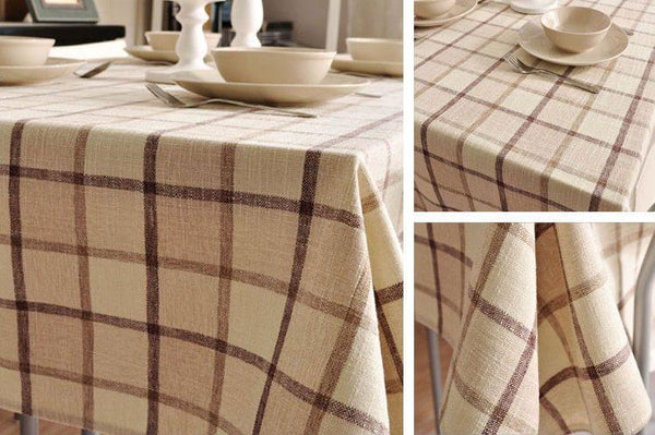 Rustic Wedding Tablecloth, Checked Tablecloth for Home Decoration, Table Cover, Beige Color Checkerboard Linen Tablecloth-Silvia Home Craft