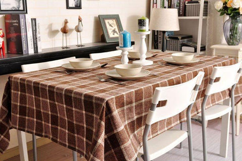 Modern Brown Table Cover for Home Decoration, Brown Checked Linen Tablecloth, Rustic Wedding , Checkerboard Tablecloth-Silvia Home Craft