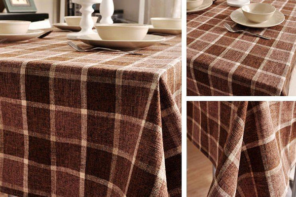 Modern Brown Table Cover for Home Decoration, Brown Checked Linen Tablecloth, Rustic Wedding , Checkerboard Tablecloth-Silvia Home Craft