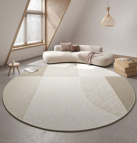 Abstract Contemporary Round Rugs for Dining Room, Modern Rugs for Dining Room, Washable Modern Rugs for Bathroom, Geometric Modern Rug Ideas for Living Room-Silvia Home Craft