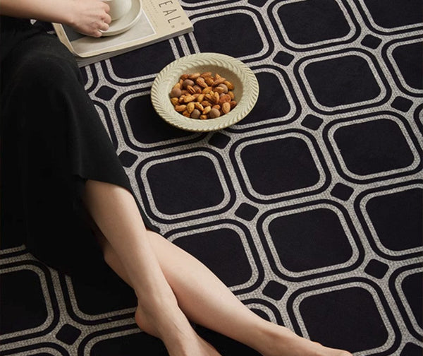 Abstract Contemporary Rugs for Bedroom, Modern Area Rugs under Sofa, Modern Black Rugs for Living Room, Dining Room Floor Rugs, Modern Carpets for Office-Silvia Home Craft