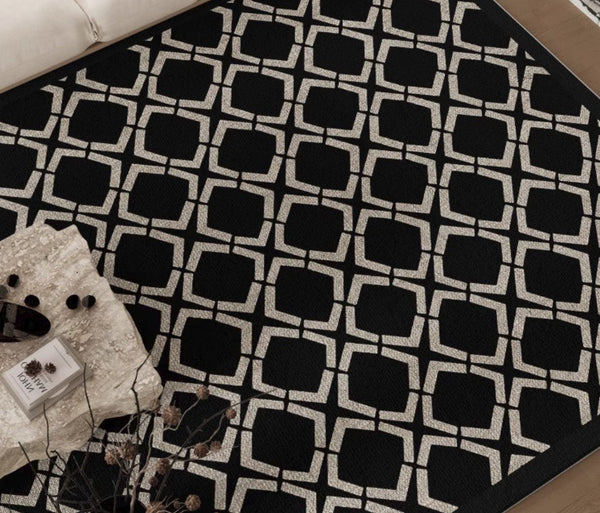 Abstract Contemporary Rugs for Bedroom, Modern Area Rugs under Sofa, Modern Black Rugs for Living Room, Dining Room Floor Rugs, Modern Carpets for Office-Silvia Home Craft