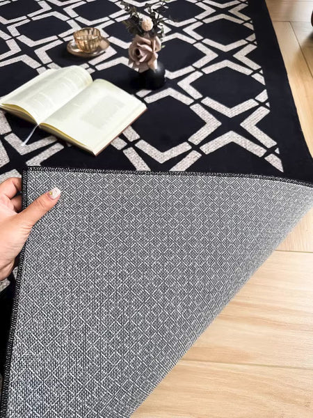 Abstract Contemporary Rugs for Bedroom, Modern Area Rugs under Sofa, Modern Black Rugs for Living Room, Dining Room Floor Rugs, Modern Carpets for Office-Silvia Home Craft