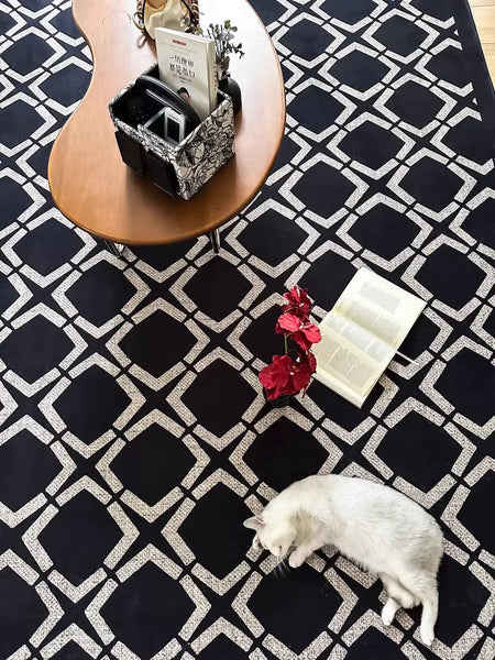 Abstract Contemporary Rugs for Bedroom, Modern Area Rugs under Sofa, Modern Black Rugs for Living Room, Dining Room Floor Rugs, Modern Carpets for Office-Silvia Home Craft