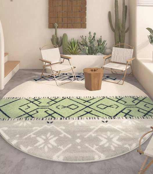 Unique Circular Rugs under Sofa, Abstract Contemporary Round Rugs, Modern Rugs for Dining Room, Geometric Modern Rugs for Bedroom-Silvia Home Craft