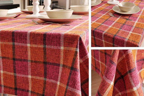 Roseo Checked Linen Tablecloth, Rustic Home Decor , Checkerboard Tablecloth, Table Cover-Silvia Home Craft