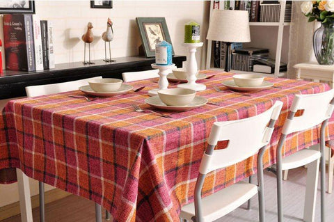 Roseo Checked Linen Tablecloth, Rustic Home Decor , Checkerboard Tablecloth, Table Cover-Silvia Home Craft