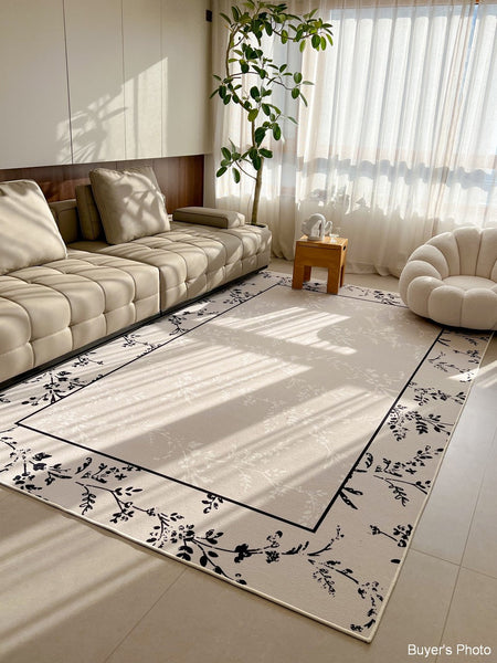Large Modern Rugs for Sale, Dining Room Modern Rugs, Contemporary Floor Carpets for Living Room, Flower Pattern Geometric Modern Rugs in Bedroom-Silvia Home Craft