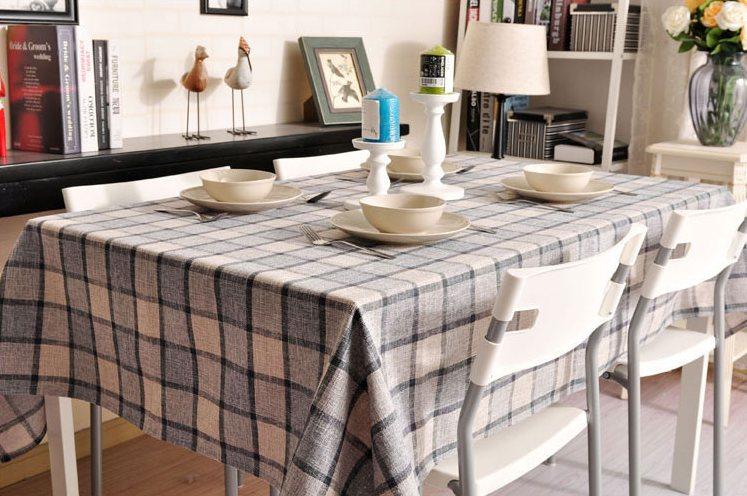 Gray Checked Linen Tablecloth, Checkerboard Tablecloth, Rustic Table Cover, Table Decor-Silvia Home Craft