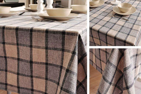 Gray Checked Linen Tablecloth, Checkerboard Tablecloth, Rustic Table Cover, Table Decor-Silvia Home Craft