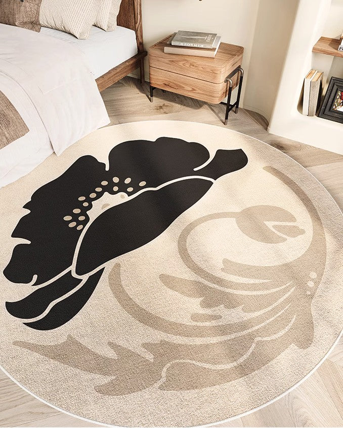 Contemporary Modern Rug Ideas for Living Room, Circular Modern Rugs for Bedroom, Flower Pattern Round Rugs for Dining Room-Silvia Home Craft