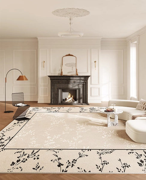 Large Modern Rugs for Sale, Dining Room Modern Rugs, Contemporary Floor Carpets for Living Room, Flower Pattern Geometric Modern Rugs in Bedroom-Silvia Home Craft