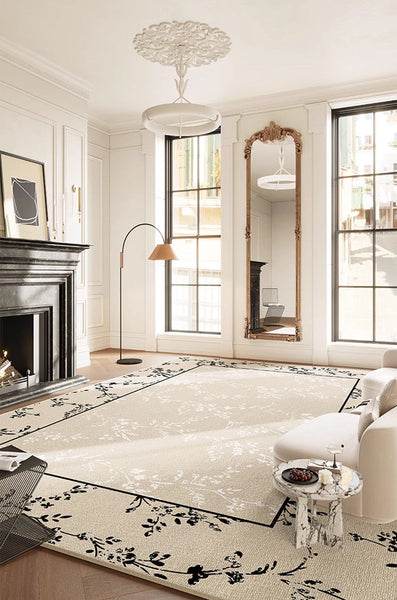 Large Modern Rugs for Sale, Dining Room Modern Rugs, Contemporary Floor Carpets for Living Room, Flower Pattern Geometric Modern Rugs in Bedroom-Silvia Home Craft