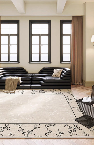 Large Modern Rugs for Sale, Dining Room Modern Rugs, Contemporary Floor Carpets for Living Room, Flower Pattern Geometric Modern Rugs in Bedroom-Silvia Home Craft