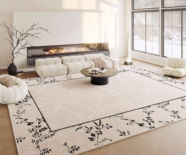 Large Modern Rugs for Sale, Dining Room Modern Rugs, Contemporary Floor Carpets for Living Room, Flower Pattern Geometric Modern Rugs in Bedroom-Silvia Home Craft