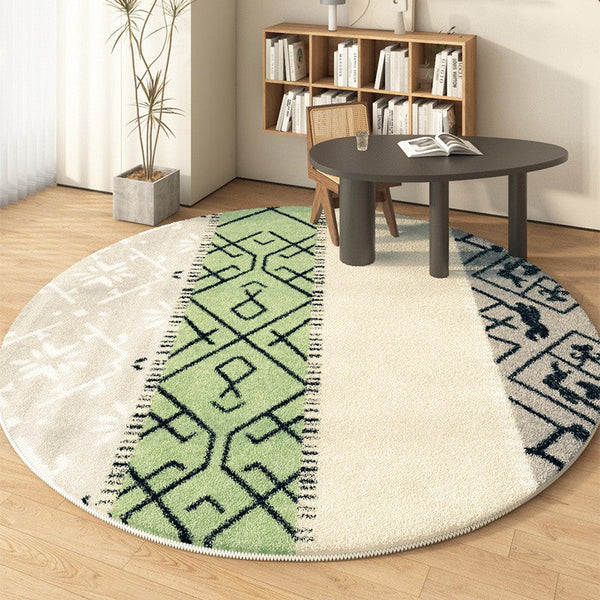 Unique Circular Rugs under Sofa, Abstract Contemporary Round Rugs, Modern Rugs for Dining Room, Geometric Modern Rugs for Bedroom-Silvia Home Craft
