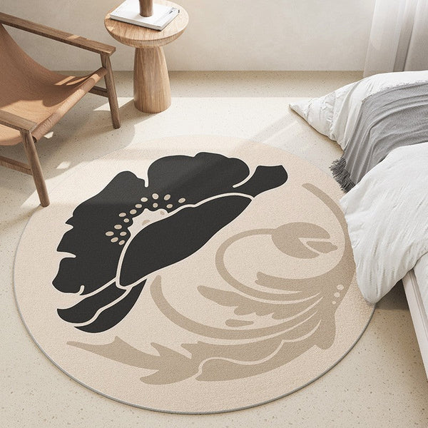 Contemporary Modern Rug Ideas for Living Room, Circular Modern Rugs for Bedroom, Flower Pattern Round Rugs for Dining Room-Silvia Home Craft