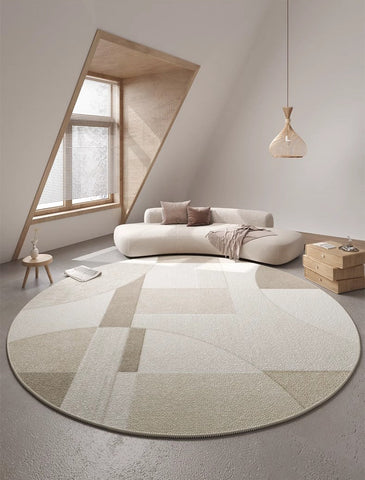 Modern Rugs for Dining Room, Abstract Contemporary Round Rugs for Dining Room, Circular Modern Rugs for Bedroom, Geometric Modern Rug Ideas for Living Room-Silvia Home Craft