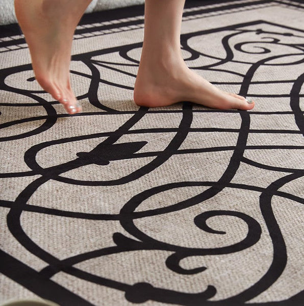 Dining Room Floor Rugs, Modern Area Rugs under Sofa, Modern Black Rugs for Living Room, Abstract Contemporary Rugs for Bedroom, Modern Carpets for Office-Silvia Home Craft