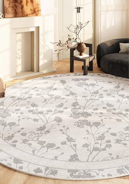 Modern Area Rugs for Bedroom, Flower Pattern Round Carpets under Coffee Table, Contemporary Round Rugs for Dining Room, Circular Modern Rugs for Living Room-Silvia Home Craft