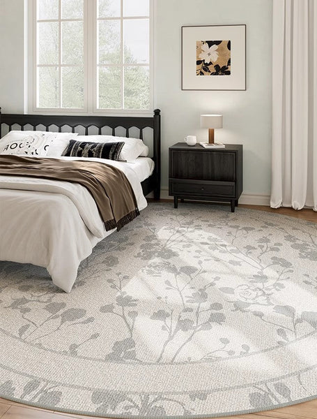 Modern Area Rugs for Bedroom, Flower Pattern Round Carpets under Coffee Table, Contemporary Round Rugs for Dining Room, Circular Modern Rugs for Living Room-Silvia Home Craft