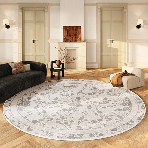 Modern Area Rugs for Bedroom, Flower Pattern Round Carpets under Coffee Table, Contemporary Round Rugs for Dining Room, Circular Modern Rugs for Living Room-Silvia Home Craft