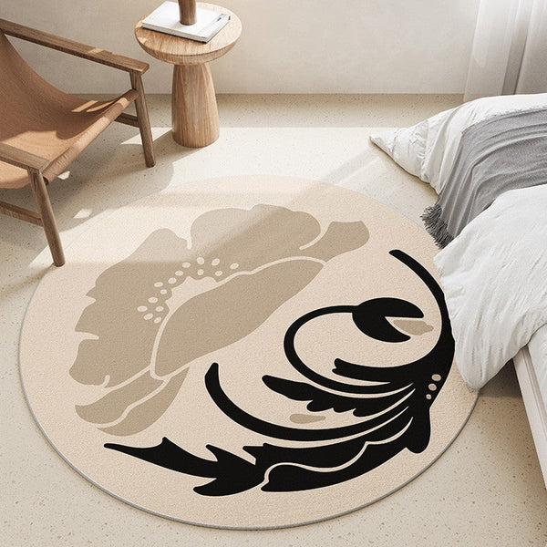 Dining Room Round Rugs, Modern Area Rugs under Coffee Table, Round Modern Rugs, Flower Pattern Abstract Contemporary Area Rugs, Modern Rugs in Bedroom-Silvia Home Craft