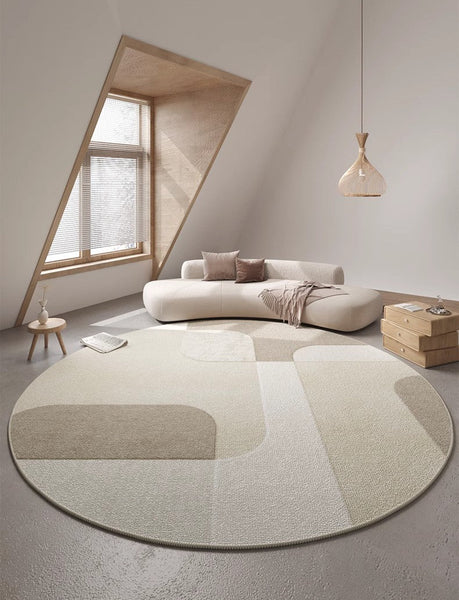 Circular Modern Rugs for Bedroom, Modern Rugs for Dining Room, Abstract Contemporary Round Rugs for Dining Room, Geometric Modern Rug Ideas for Living Room-Silvia Home Craft