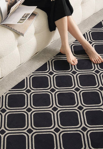 Elegant Modern Area Rugs under Sofa, Dining Room Floor Rugs, Mid Century Black Rugs for Living Room, Abstract Contemporary Rugs for Bedroom, Modern Carpets for Office-Silvia Home Craft