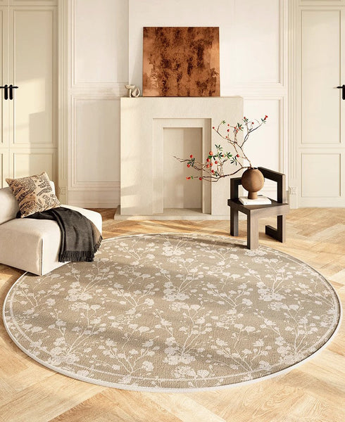 Uniqe Modern Area Rugs for Bedroom, Circular Modern Rugs for Living Room, Flower Pattern Round Carpets under Coffee Table, Contemporary Round Rugs for Dining Room-Silvia Home Craft