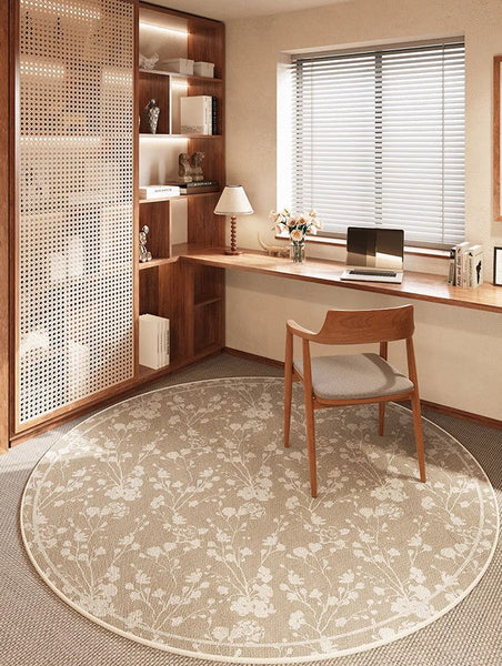 Uniqe Modern Area Rugs for Bedroom, Circular Modern Rugs for Living Room, Flower Pattern Round Carpets under Coffee Table, Contemporary Round Rugs for Dining Room-Silvia Home Craft