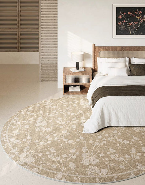 Uniqe Modern Area Rugs for Bedroom, Circular Modern Rugs for Living Room, Flower Pattern Round Carpets under Coffee Table, Contemporary Round Rugs for Dining Room-Silvia Home Craft