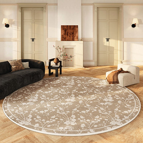 Uniqe Modern Area Rugs for Bedroom, Circular Modern Rugs for Living Room, Flower Pattern Round Carpets under Coffee Table, Contemporary Round Rugs for Dining Room-Silvia Home Craft