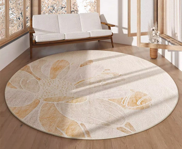 Lotus Flower Round Carpets under Coffee Table, Contemporary Round Rugs for Dining Room, Modern Area Rugs for Bedroom, Circular Modern Rugs for Living Room-Silvia Home Craft