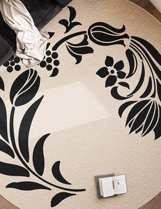 Large Modern Area Rugs under Coffee Table, Dining Room Modern Rugs, Flower Pattern Modern Rugs for Bedroom, Abstract Round Rugs under Sofa-Silvia Home Craft