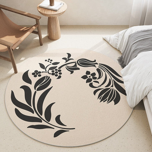 Large Modern Area Rugs under Coffee Table, Dining Room Modern Rugs, Flower Pattern Modern Rugs for Bedroom, Abstract Round Rugs under Sofa-Silvia Home Craft