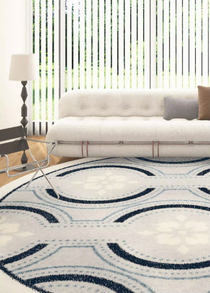 Contemporary Modern Rugs for Bedroom, Modern Area Rugs under Coffee Table, Dining Room Modern Rugs, Abstract Geometric Round Rugs under Sofa-Silvia Home Craft