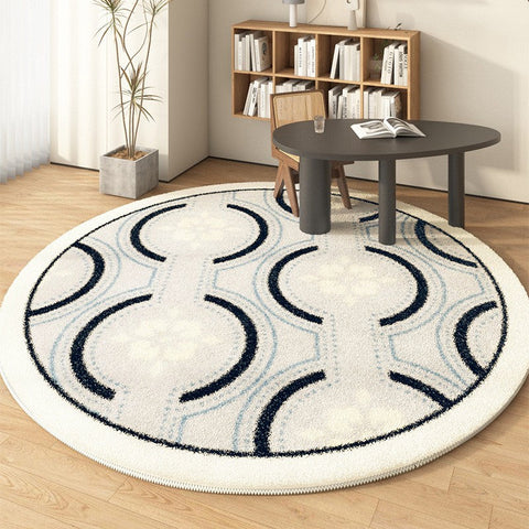 Contemporary Modern Rugs for Bedroom, Modern Area Rugs under Coffee Table, Dining Room Modern Rugs, Abstract Geometric Round Rugs under Sofa-Silvia Home Craft