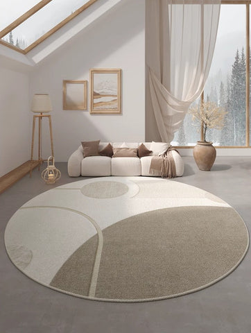 Modern Round Rugs for Dining Room, Round Rugs under Coffee Table, Contemporary Modern Rug Ideas for Living Room, Circular Modern Rugs for Bedroom-Silvia Home Craft