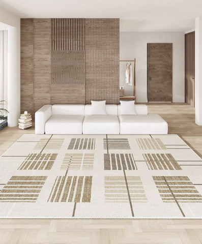 Simple Modern Beige Rugs for Bedroom, Modern Rugs for Dining Room, Contemporary Rugs for Office, Geometric Modern Rugs, Large Abstract Modern Rugs for Living Room-Silvia Home Craft