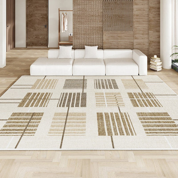 Simple Modern Beige Rugs for Bedroom, Modern Rugs for Dining Room, Contemporary Rugs for Office, Geometric Modern Rugs, Large Abstract Modern Rugs for Living Room-Silvia Home Craft