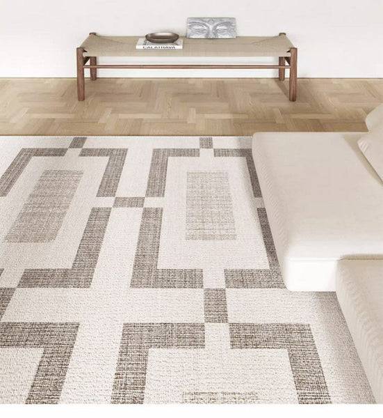 Dining Room Modern Beige Rugs, Large Contemporary Carpets for Living Room, Modern Area Rugs for Bedroom, Large Modern Rugs for Office, Abstract Geometric Modern Rugs-Silvia Home Craft