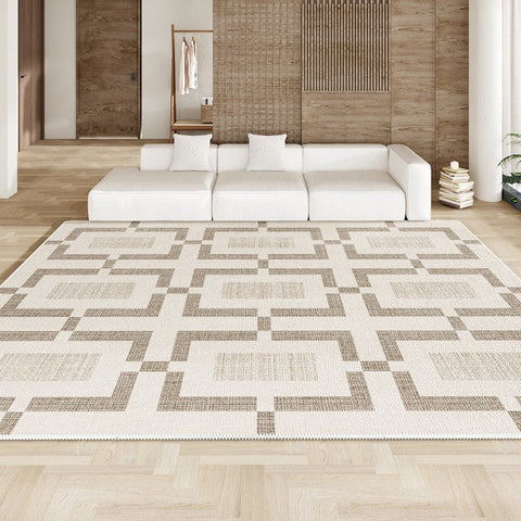 Dining Room Modern Beige Rugs, Large Contemporary Carpets for Living Room, Modern Area Rugs for Bedroom, Large Modern Rugs for Office, Abstract Geometric Modern Rugs-Silvia Home Craft