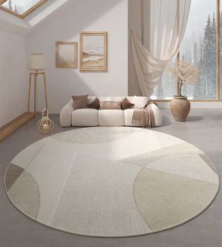 Unique Round Rugs under Coffee Table, Large Modern Round Rugs for Dining Room, Contemporary Modern Rug Ideas for Living Room, Circular Modern Rugs for Bedroom-Silvia Home Craft