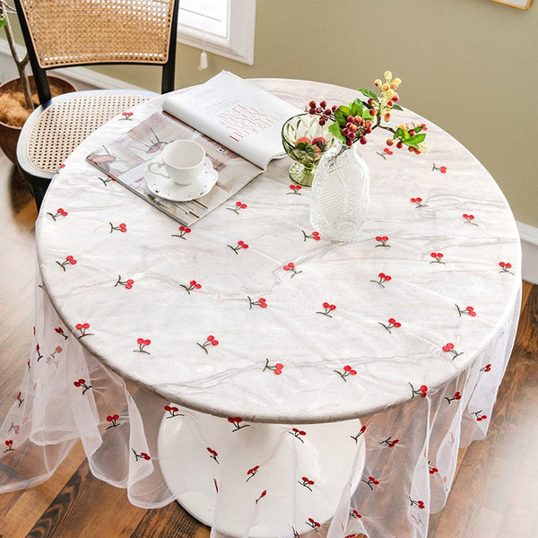 Extra Large Rectangular Tablecloth for Oval Table, Rectangular Table Covers for Coffee Table, Cherry Lace Tablecloths, Lace Embroidered Table Covers-Silvia Home Craft