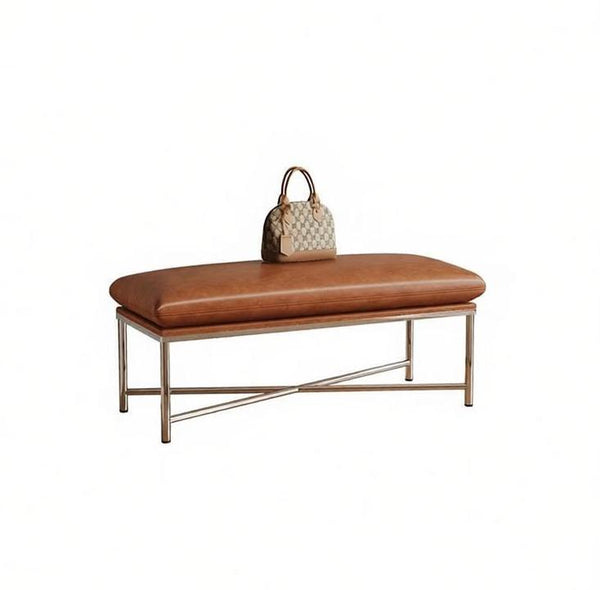 Contemporay Bedroom Bench, Upholstered Shoe Bench, Luxury Genuine Leather Entry Bench, Narrow Entryway Bench, Modern Shoe Changing Ottoman, Mid-Century Hall Bench