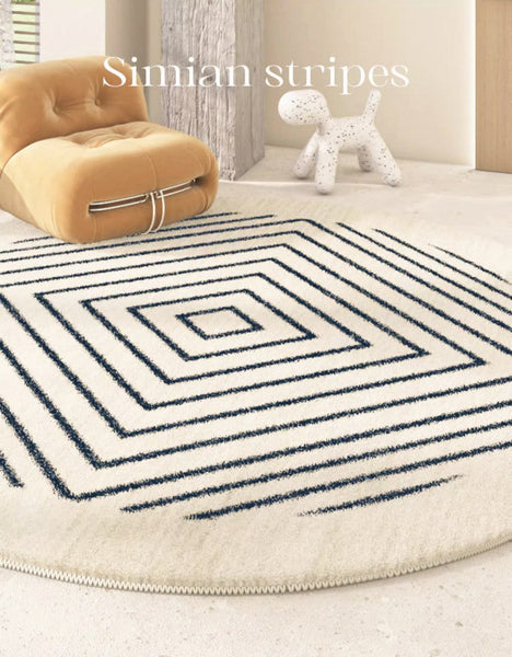 Abstract Contemporary Round Rugs for Bedroom, Geometric Modern Rug Ideas for Living Room, Thick Round Rugs for Dining Room-Silvia Home Craft