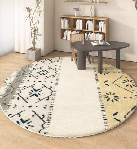Abstract Contemporary Round Rugs, Modern Area Rugs under Coffee Table, Modern Rugs for Dining Room, Geometric Modern Rugs for Bedroom-Silvia Home Craft
