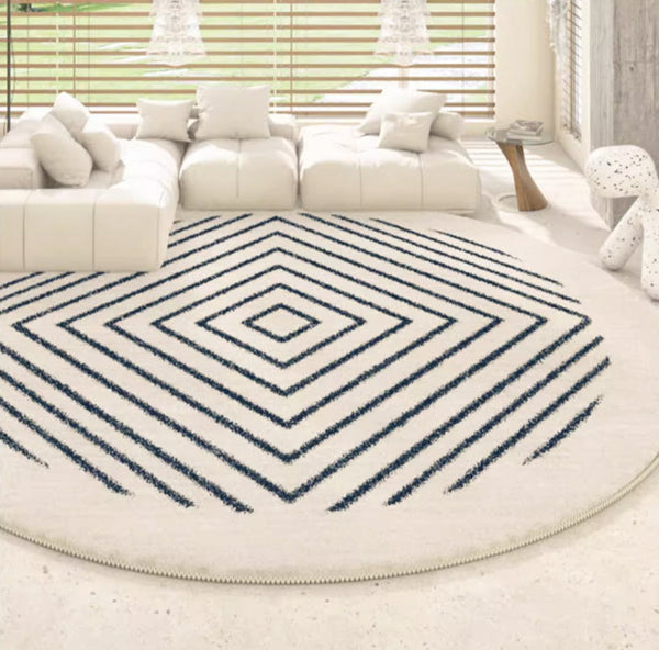 Abstract Contemporary Round Rugs for Bedroom, Geometric Modern Rug Ideas for Living Room, Thick Round Rugs for Dining Room-Silvia Home Craft