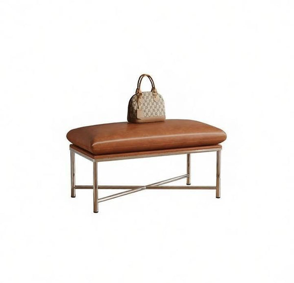 Contemporay Bedroom Bench, Upholstered Shoe Bench, Luxury Genuine Leather Entry Bench, Narrow Entryway Bench, Modern Shoe Changing Ottoman, Mid-Century Hall Bench